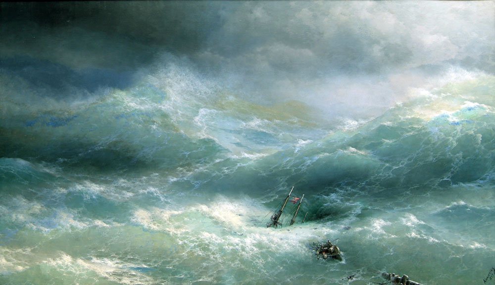 Aivazovsky Fırtınada Kazazedeler, Tarih: 1889, Orijinal Boyut: 304 x 505 cm, Yer: Russian Museum, St. Petersburg